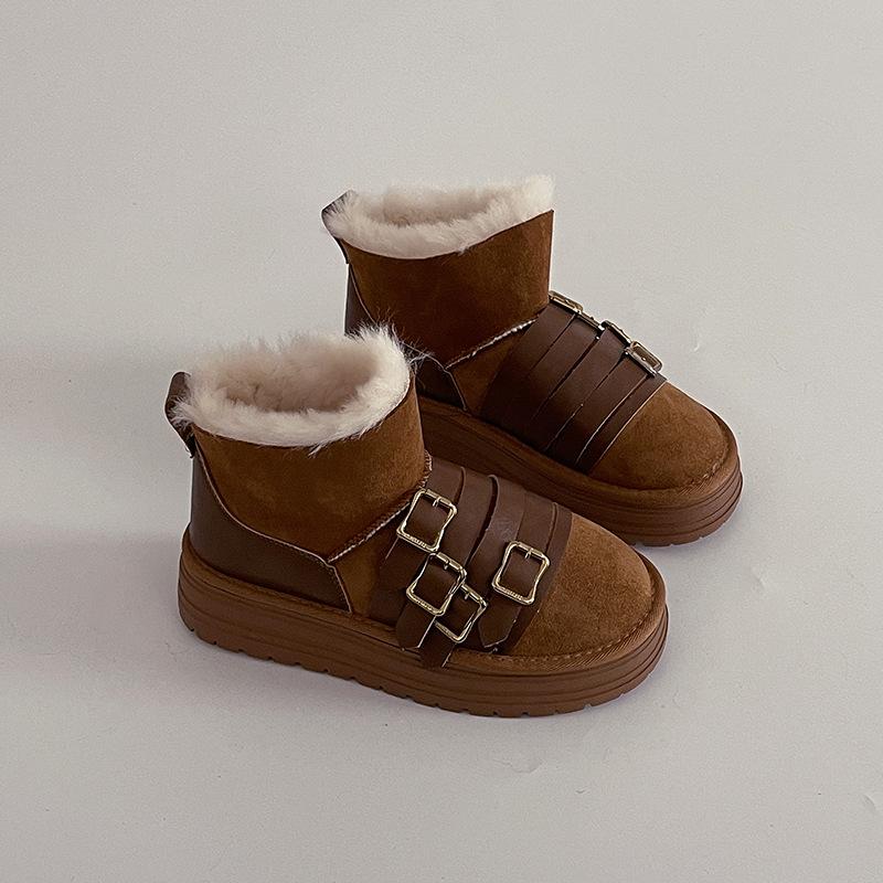 

Simple design short boots thick-soled snow boots women s autumn and winter retro versatile and comfortable belt buckle flat-bottomed fashion boots 40 верблюд