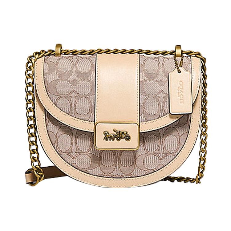 

New COACH Alie Canvas With Leather Saddle Bag, Shoulder Bag, Crossbody Bag Small Women s Khaki White C3464-B4SHG 20.1*7.6*16.0CM