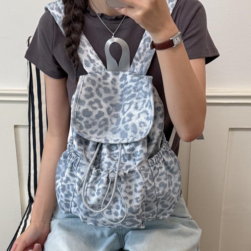 Schoolbag Retro Leopard Print Backpack Bag Women's 1011 Summer New Fashion College Style Canvas Bag Casual Large Capacity Backpack