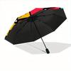 1pc Colorful Clocks Automatic Folding Umbrella - 8-Rib Iron Frame, Windproof, Portable Sunshade with Plastic Handle for Travel & Outdoor Act