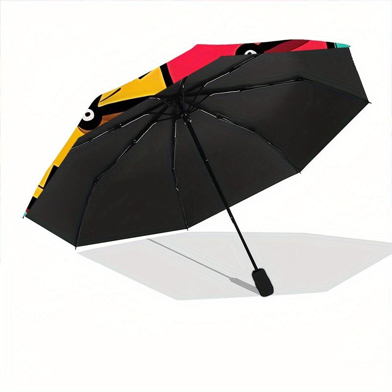 1pc Colorful Clocks Automatic Folding Umbrella - 8-Rib Iron Frame, Windproof, Portable Sunshade with Plastic Handle for Travel & Outdoor Act