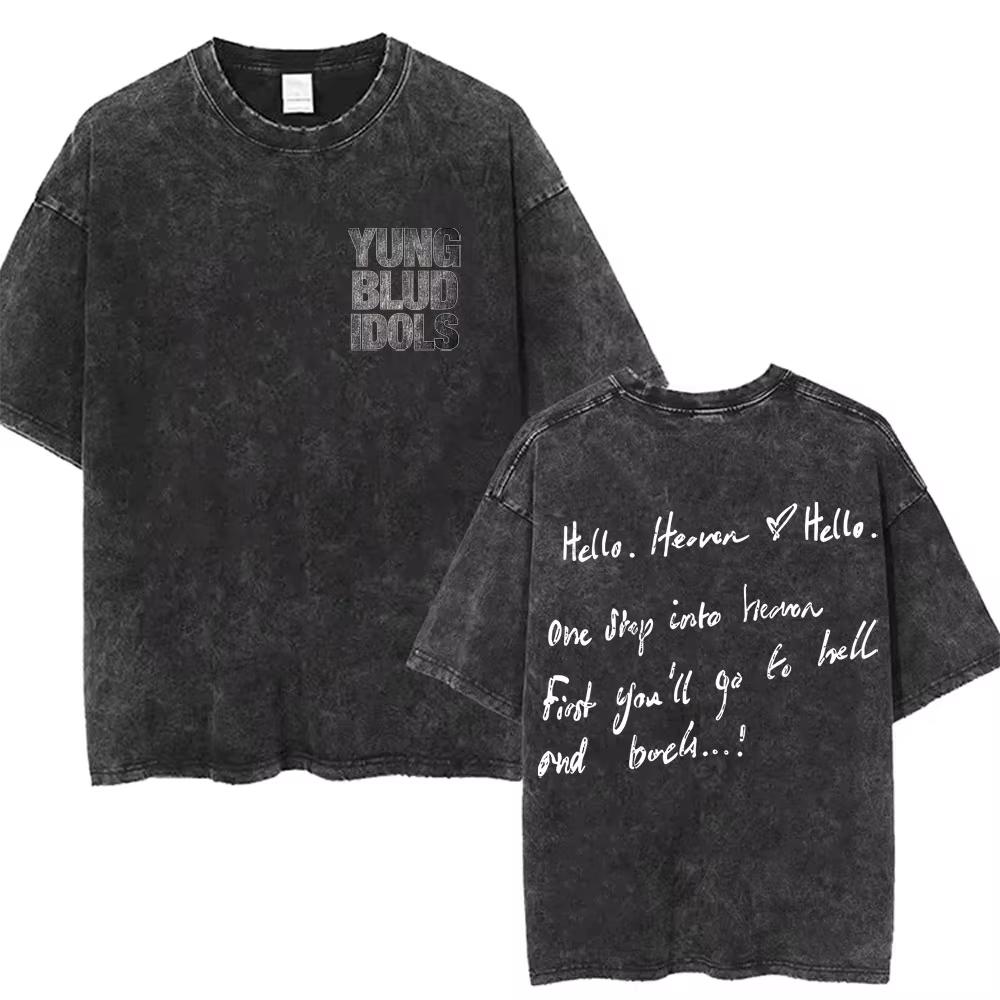 Washed Vintage Yungblud Idols World Tour Tshirt Mens Women Casual Oversized Cotton T Shirt Male Hip Hop Fashion Retro Tshirts