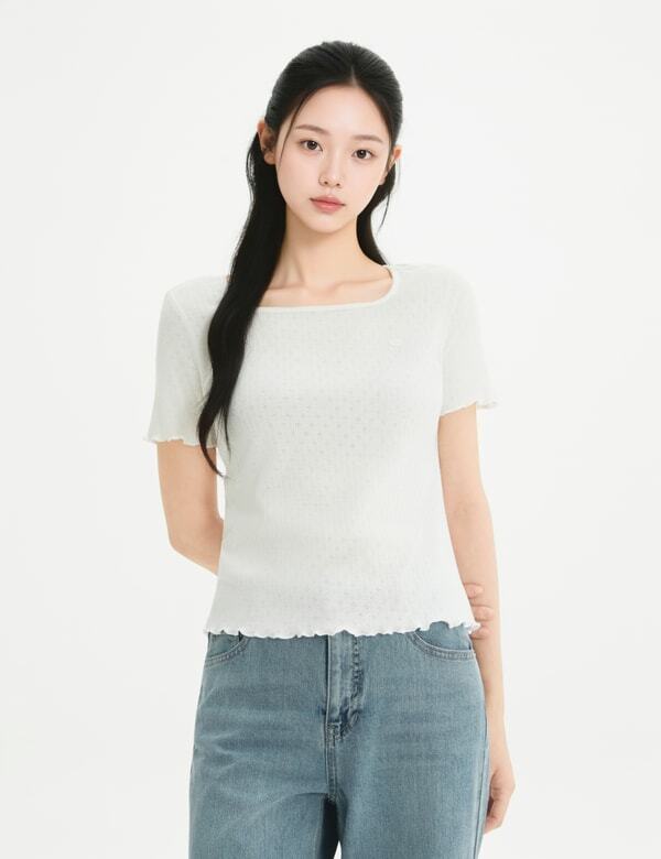ROEM Perforated Square Neck T-Shirt Rmhwg37Rt4