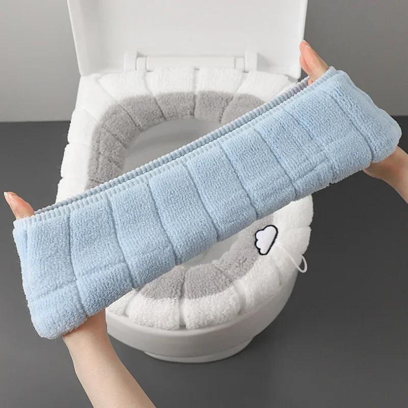 Universal Toilet Seat Cushion Thick Plush O-shaped Toilet Seat Toilet Cover with Handle Nordic Bathroom Accessories
