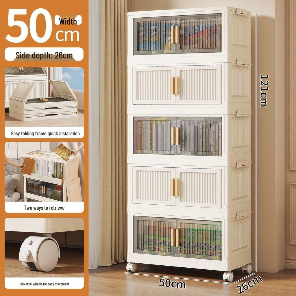 Foldable Multi-Layer Plastic Storage Cabinet - Dustproof Organizer for Toys, Snacks, and Miscellaneous Items