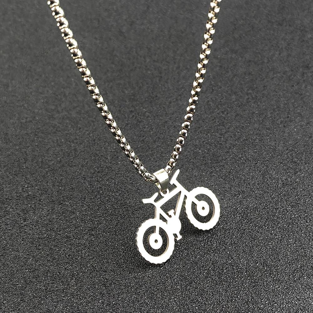 Bicycle Pendant Necklace for Women Man Silver Color Choker Stainless Steel Pendant Necklace Engagement Jewelry Accessories Gift