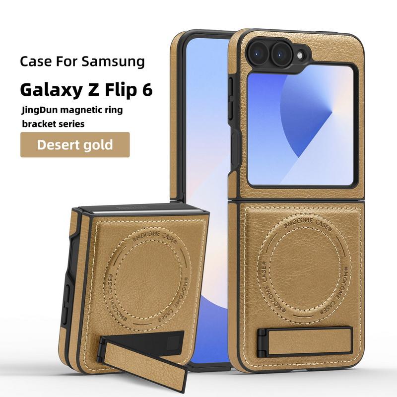 Capa Shell de Couro Empresarial com Carregamento Sem Fio 2 peças Para Samsung Galaxy Z Flip6 Flip5 Flip4 Flip3 Magnética À Prova de Choque Dobrável Suporte Capa de Telefone