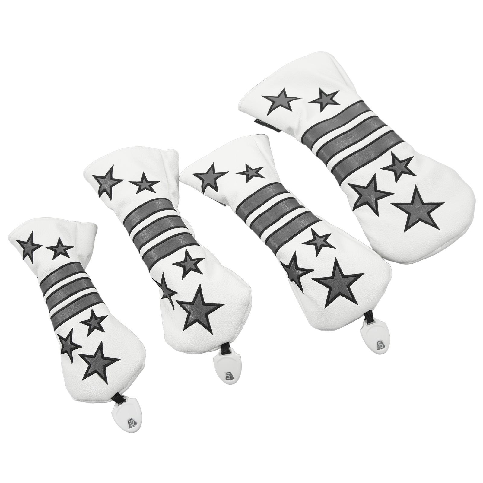 

Чехол для головы клюшки для гольфа из дерева с пентаграммой и полосками из полиуретана, водонепроницаемый чехол для головы клюшки для гольфа для тренировок белый