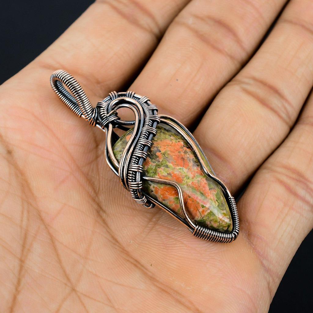 Unakite Pendant, 999 Copper Wire Wrapped Jewelry, Gemstone Jewelry Pendant, Handmade Wedding Gift Jewelry