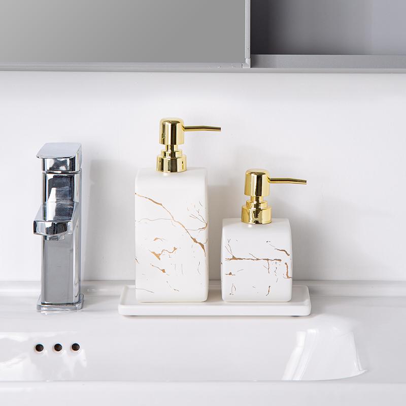 Modern Gold-plated Marbled Ceramic Lotion Bottle Shampoo Shower Gel Dispensing Empty Bottle Soap Dispenser Bathroom Accessories