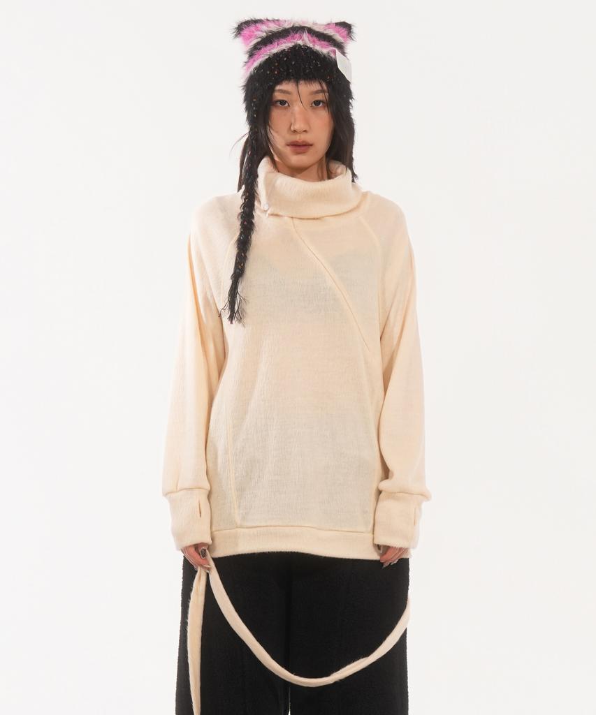 FANYOUNG Hairy Zip Slit Pullover Ivory