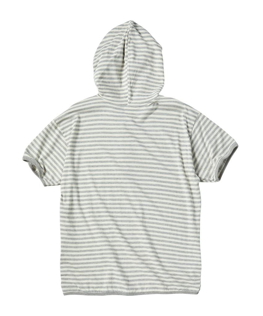 Eontaiteulseoul Symbol Stripe Henry Hoodie Crop Short Sleeve Melange White
