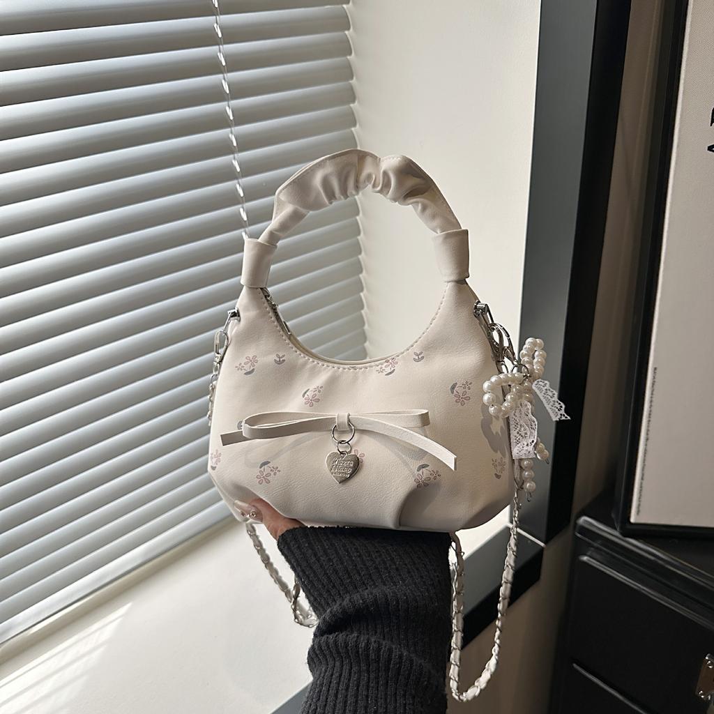 Drukowana Torba Chmurka - Stylowa Torba na Ramię Crossbody z Łańcuszkiem i Kokardką