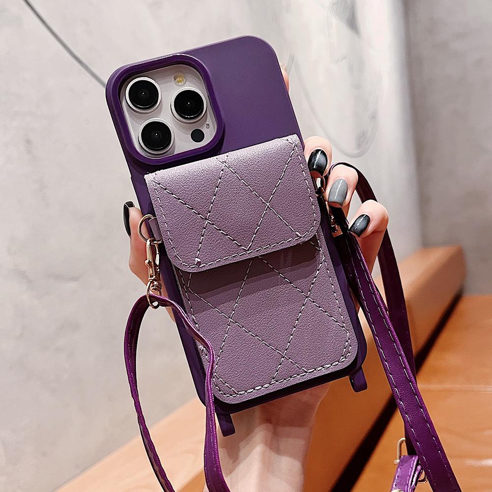 Leather Wallet Crossbody Lanyard Necklace Silicone Case For iPhone 16 14 12 15 13 Pro Max Slot Card Holder Shockproof Soft Cover