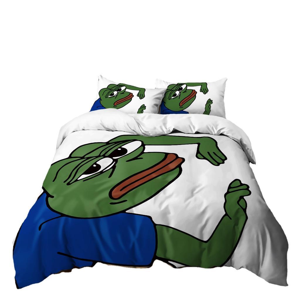 Funny Frog 3D Digital Printing Quilt Cover Bed Three-Piece Set