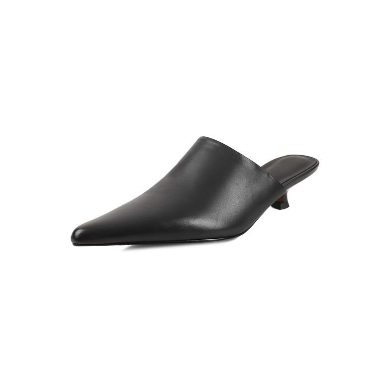Fashion NEW Summer Women Mules Genuine Leather Shoes for Women Pointed Toe Thin Heel Shoes Cover Toe Slingback Sandals Concise Slippers