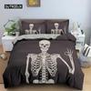 Skeleton Duvet Cover Set Microfiber Bedding Set Twin Size Halloween Funny Skeleton Skulls Bones Comforter Cover for Kids Teens