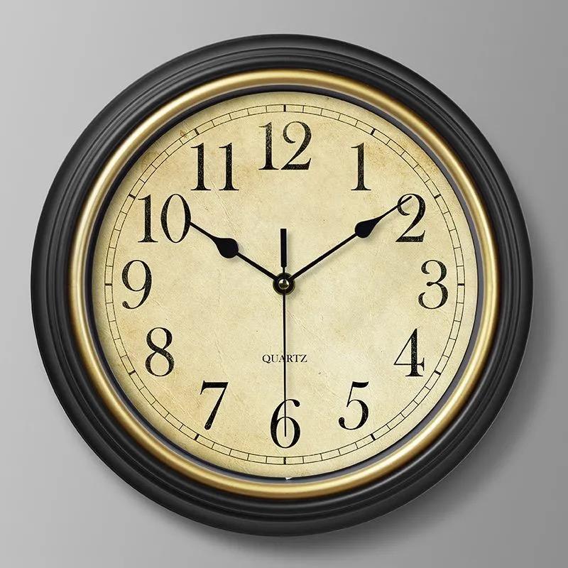 European Clocks Wall Clock Retro Living Room Mute Wall Hanging Clock Round Atmosphere Quartz Clock Watch Home Decoration