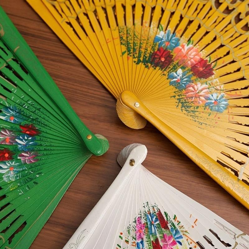 Artistic Hand Paint Folding Fan Traditional Design Wood Type Home Decoration Dance Hand Fan