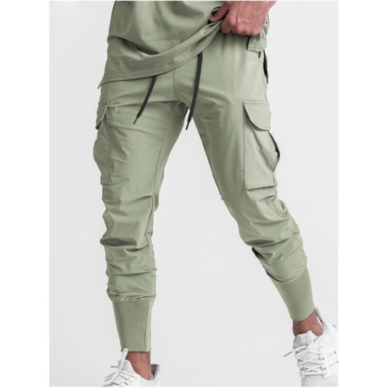 Men's Spring Solid Color Quick-drying Sports Pants Youth Mid-waist Multi-pocket Casual Pants