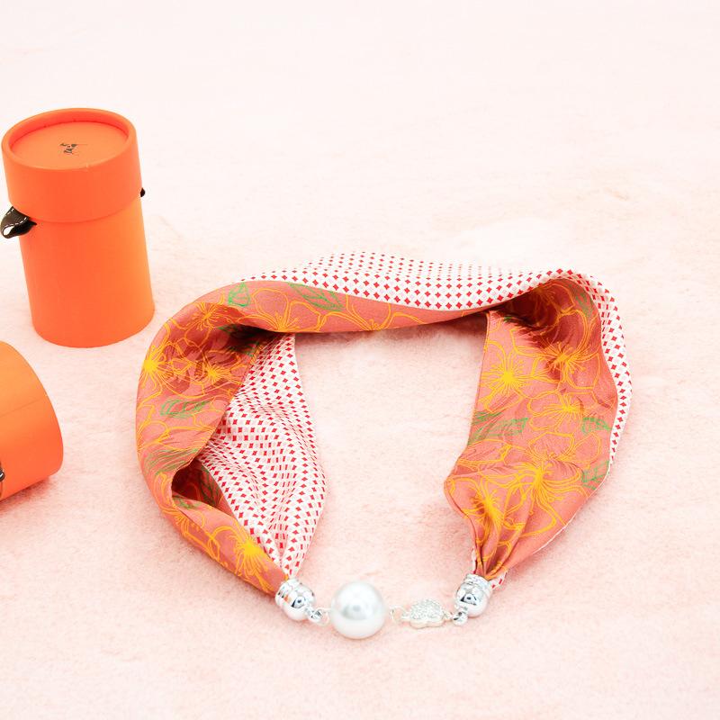 Magnetic Buckle Silk Scarf Necklace Summer Women'S Silk Scarf Pendant Simple Neck Protection Collarbone Fashion Thin Silk Scarf