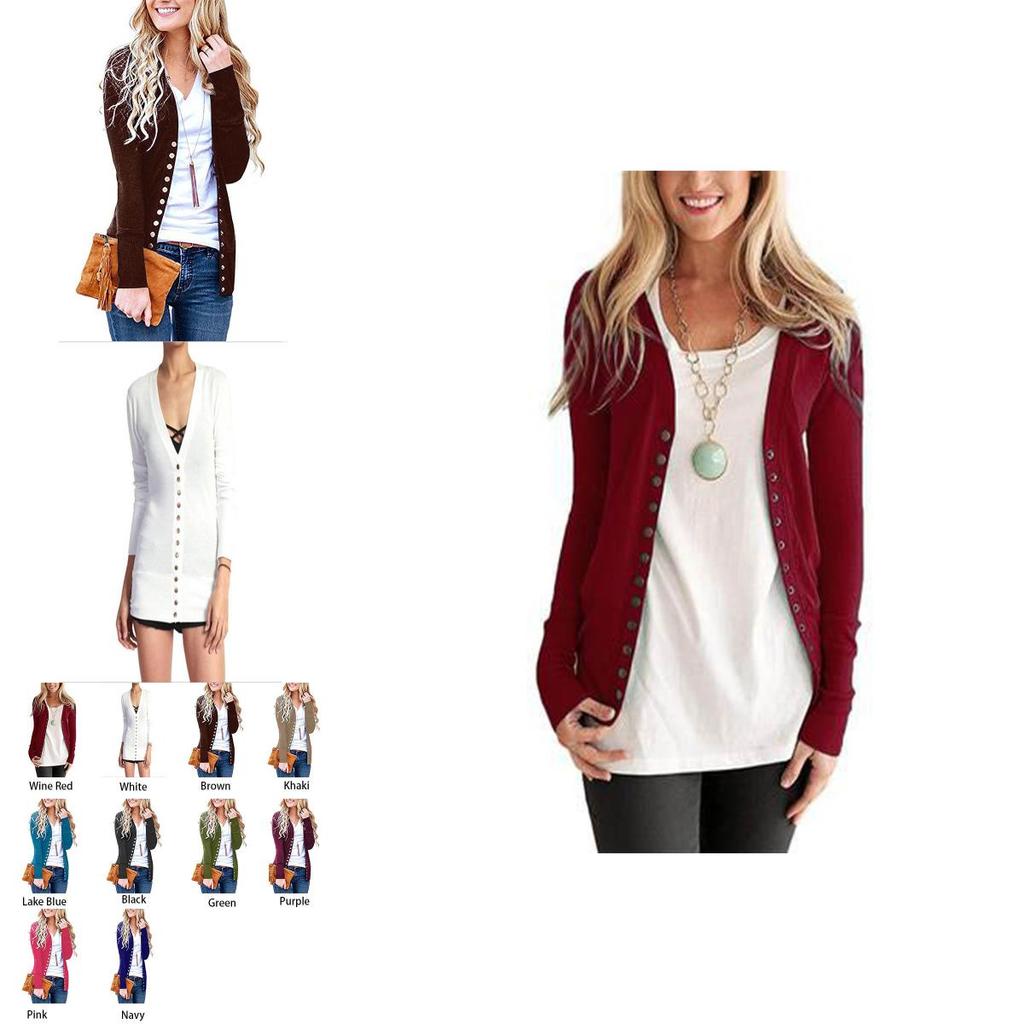 Premium Women V Neck Cardigan Coat Slim Fit Button Plain Cotton Blend Jacket Outwear Top