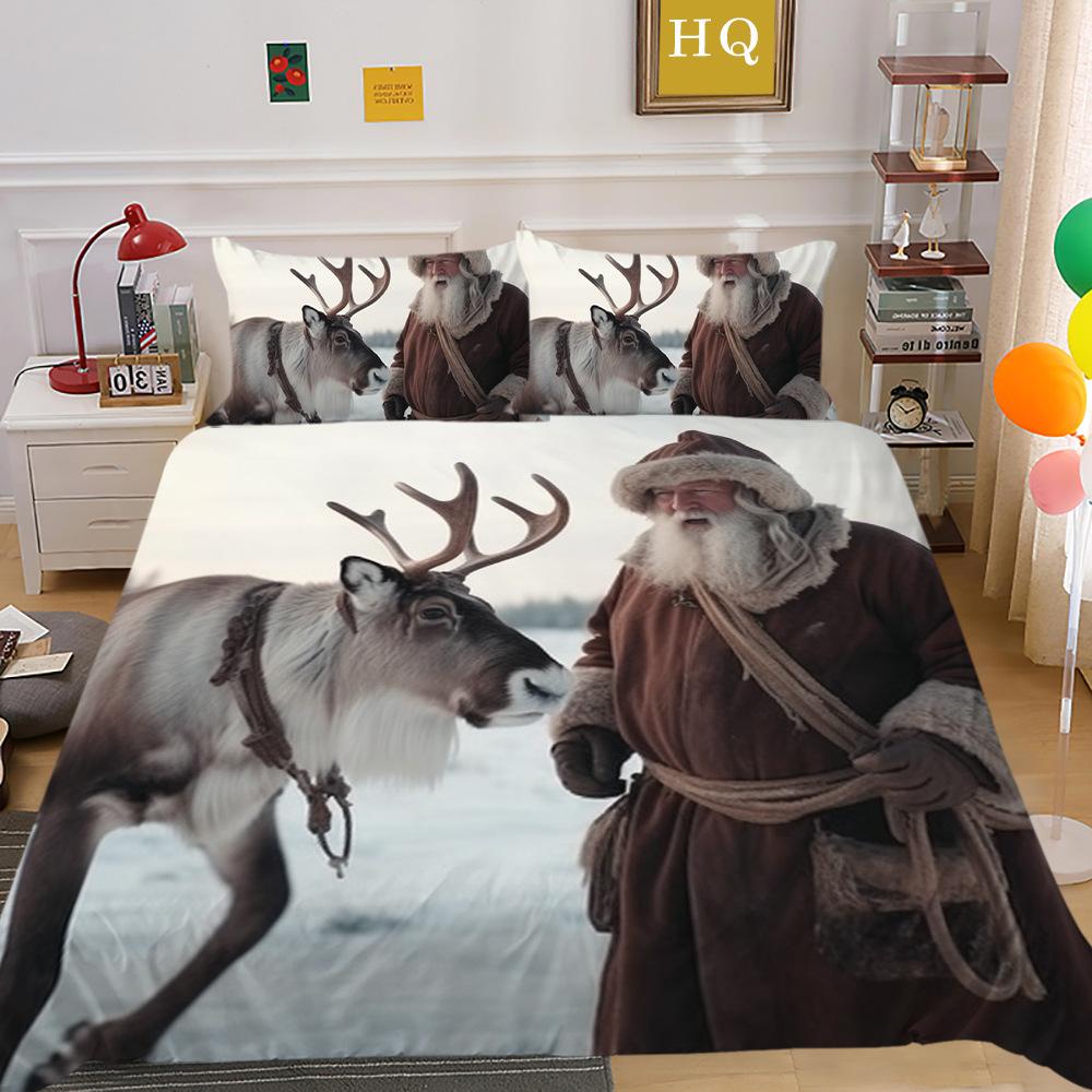 Weihnachtsdruck 3D-Druck Polyester Kissenbezug Bettbezug Zwei- oder Dreiteiliges Set