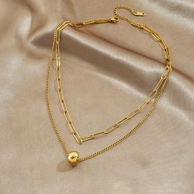 18K Gold Plated Layered Paperclip Chain Necklace, Dainty Ball Pendant Choker for Women, Trendy Jewelry
