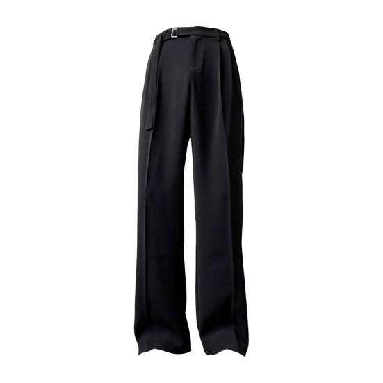 Men Suit Pants Straight Wide Leg Loose Belted Adjustable Waist Solid Color Formal Business Style Streetwear Full Length Casual Office Wear Trousers