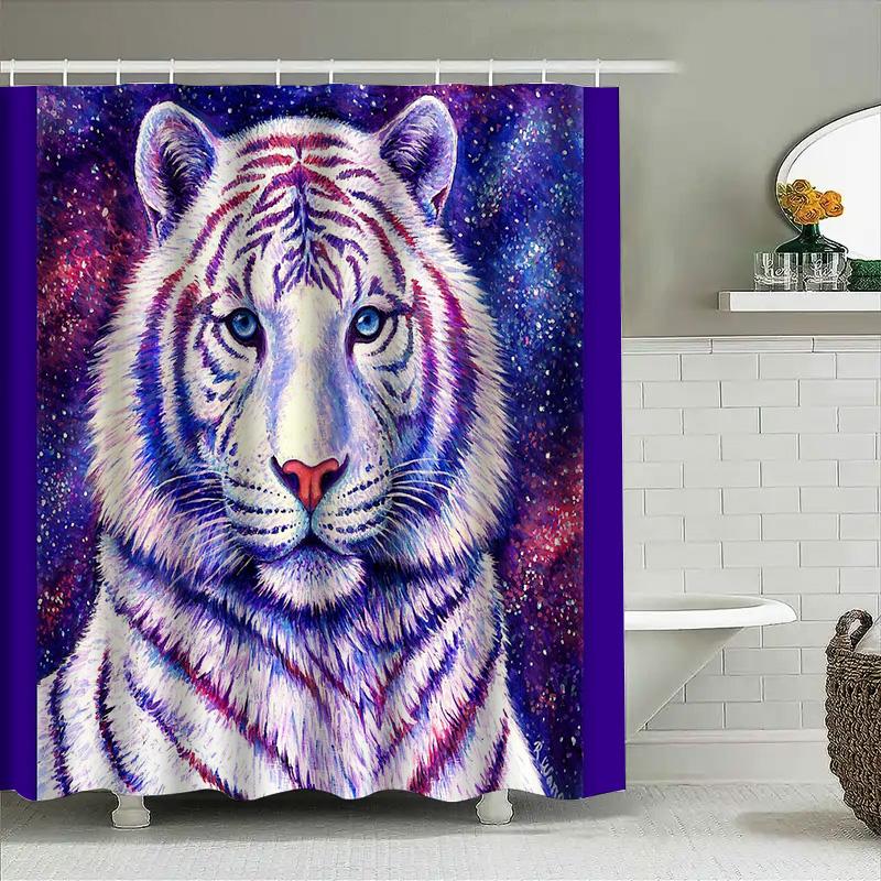Bathroom Curtain Jungle Animal Tiger Pattern Shower Curtain Wild Cat Home Decor Waterproof Washable Modern Style