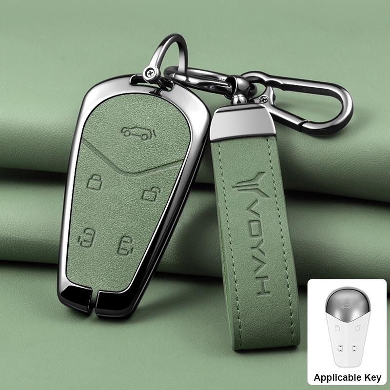 New Model Zinc Alloy Genuine Leather Auto Key Fob Cover Case Housing Remote Fit For Voyah Free I-Land Dreamer - Protector Key Ring Auto Accessories