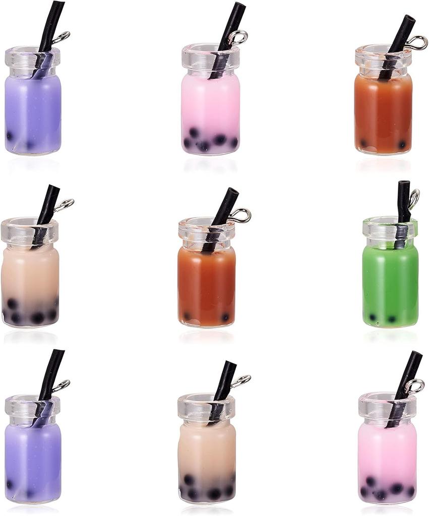 8/20pcs Tea Glass Bottle Pendants Resin Milk Tea Drink Cup Dangle Charms Colorful Lovely Hang Ornament Links 27x12mm DIY Necklace Jewelry Making