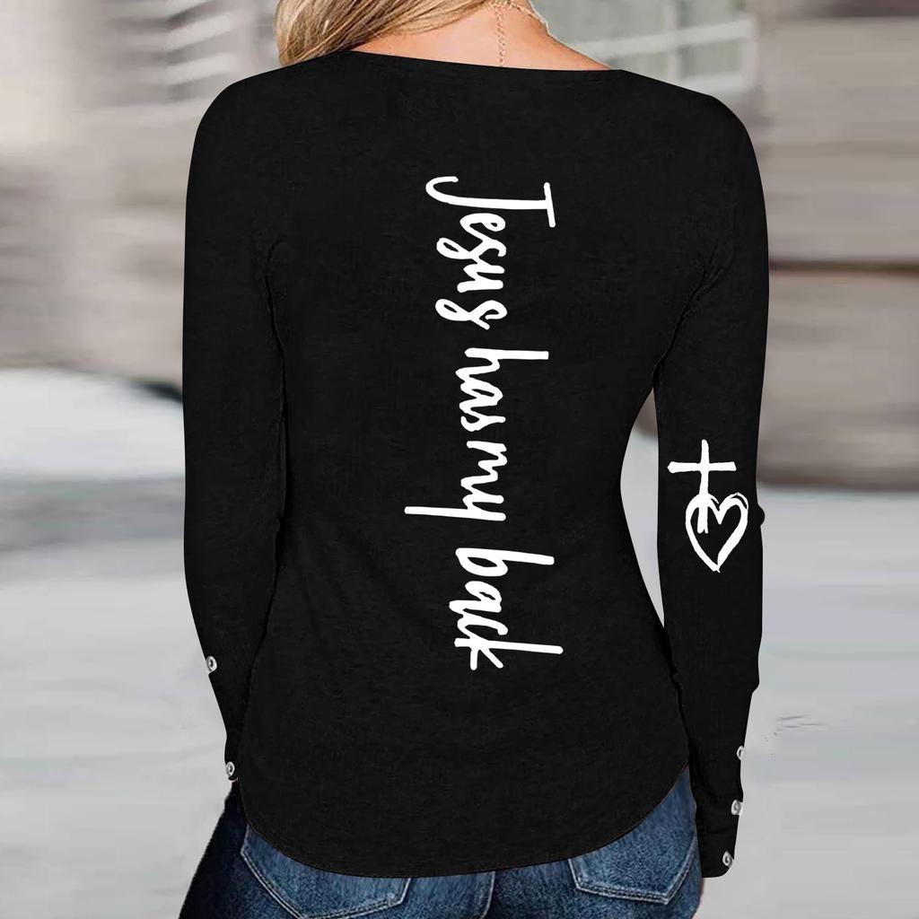 Tshirts For Women Long Sleeve,Round Sleeve Vertical Cross Casual Graphic Shirt,