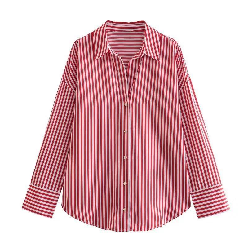 Women Fashion Spring Cotton Oxford Long Sleeve Single-breasted Lapel Blouse Street Clothing Shirt Chic Ladies Tops Mujer