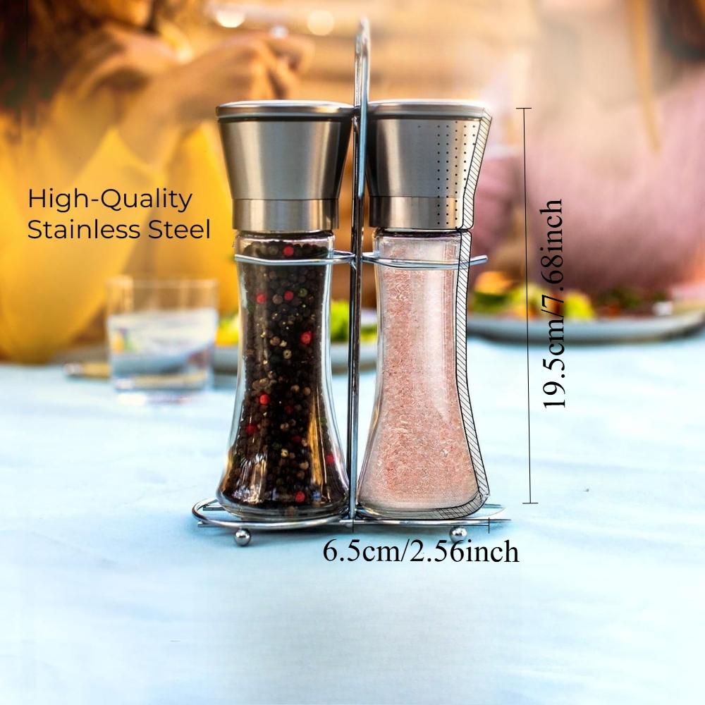 Salt And Pepper Grinder Set  with Stand Stainless Steel Combo Shakers with Adjustable Coarse Mills for Peppercorns Rock Salt