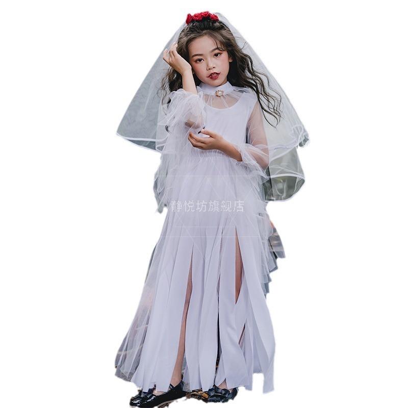 Halloween Costumes Kids Costumes Girls Dark Demon Ghost Bride Long Dress Vampire Witch Witch