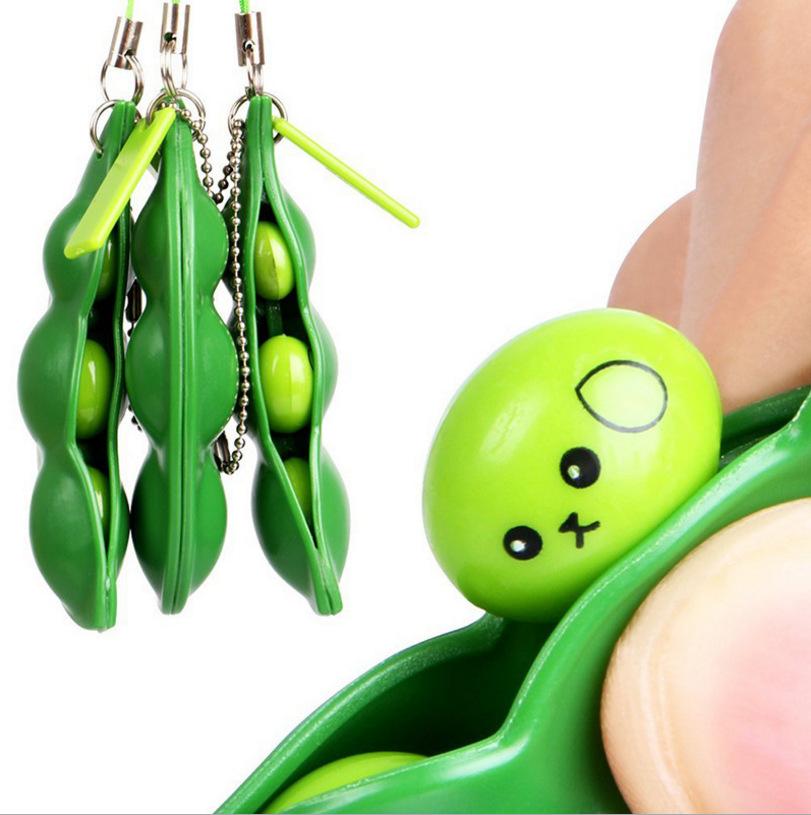 5pcs Fidget Toys Pack Portachiavi Decompression Edamame Toys Squishy Squeeze Peas Beans key holder