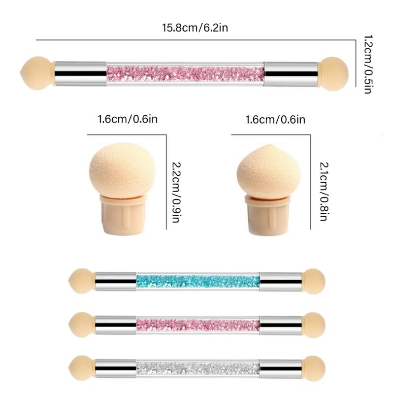 Round Nail Sponges Nail Gradient Sponge Pen Double Head Sponge Nail Brush Rhinestones Handle Acrylic Nail Painting Brush