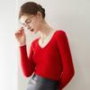 Women's 100% Pure Cashmere V-neck Seamless Ribbed Slim-fit Sweater