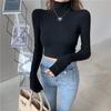 Cropped Tops Ženy Rolák Svetr Dlouhý rukáv Bodycon Sexy svetr Pletené zboží Černá Bílá Svetr Podzim Zima Ženy Topy Oblečení