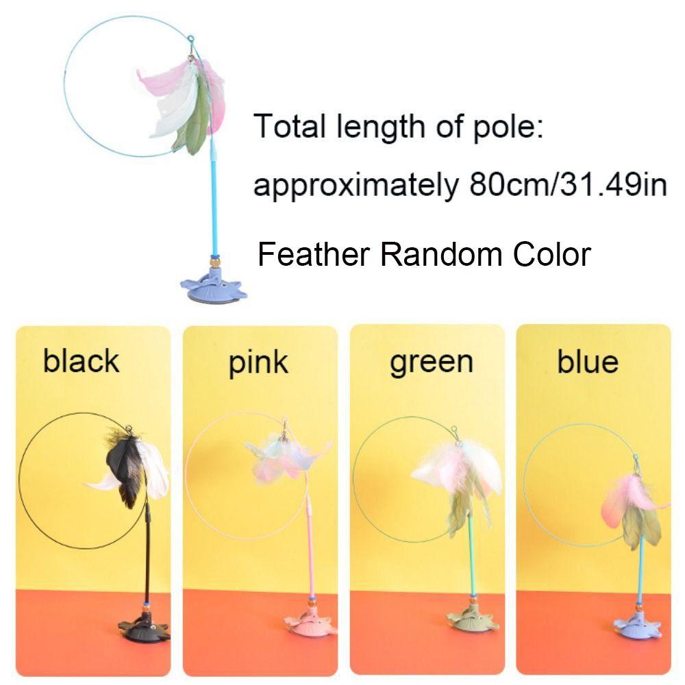 Bite Resistant Suction Cup Cat Teaser Stick Handheld Detachable Cats Toys Feathers Wand Feather Cat Wand with Bell