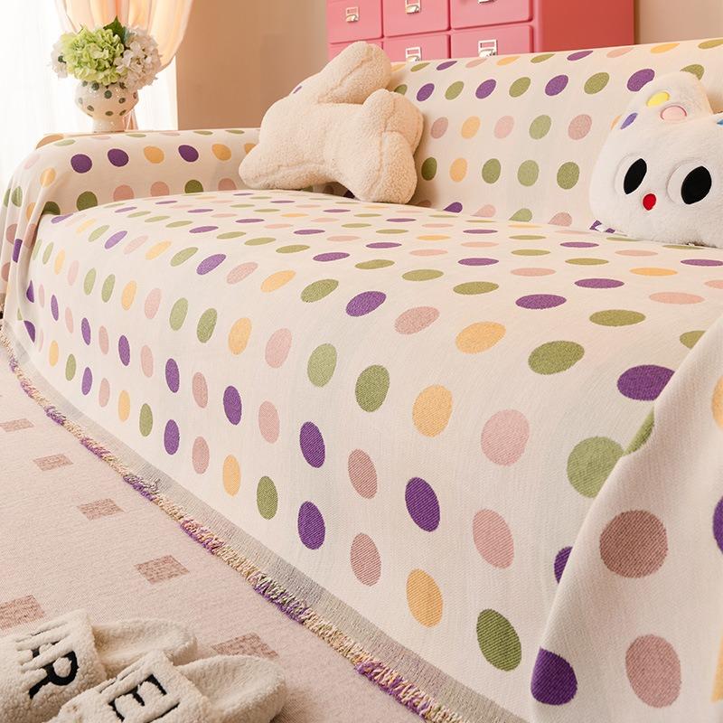 

Soft Cartoon Plush Sofa Towel Colorful Polka Points Universal Sofa Blanket Four Season Sofas Towel Picnic Mat for Living Room 180x130cm S