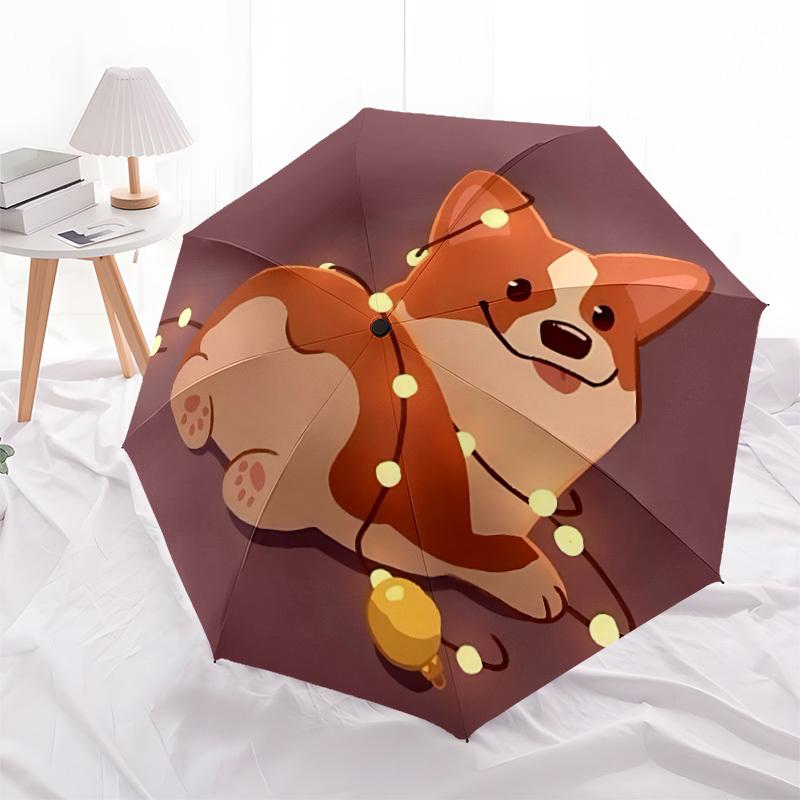 1pc Corgi String Lights Automatic Folding Umbrella - 8-Rib Durable Iron Frame, Compact Portable for Daily Travel Yy251205039