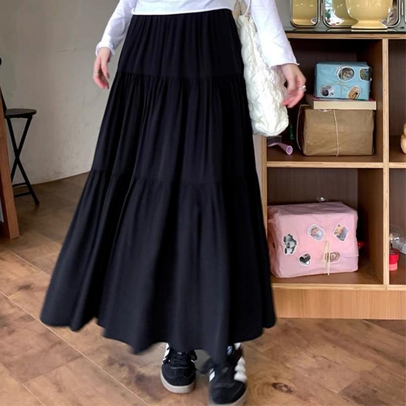 Women Spring Summer Long Skirts High Waist Elastic Patchwork A-Line Skirt Casual Skirts Female