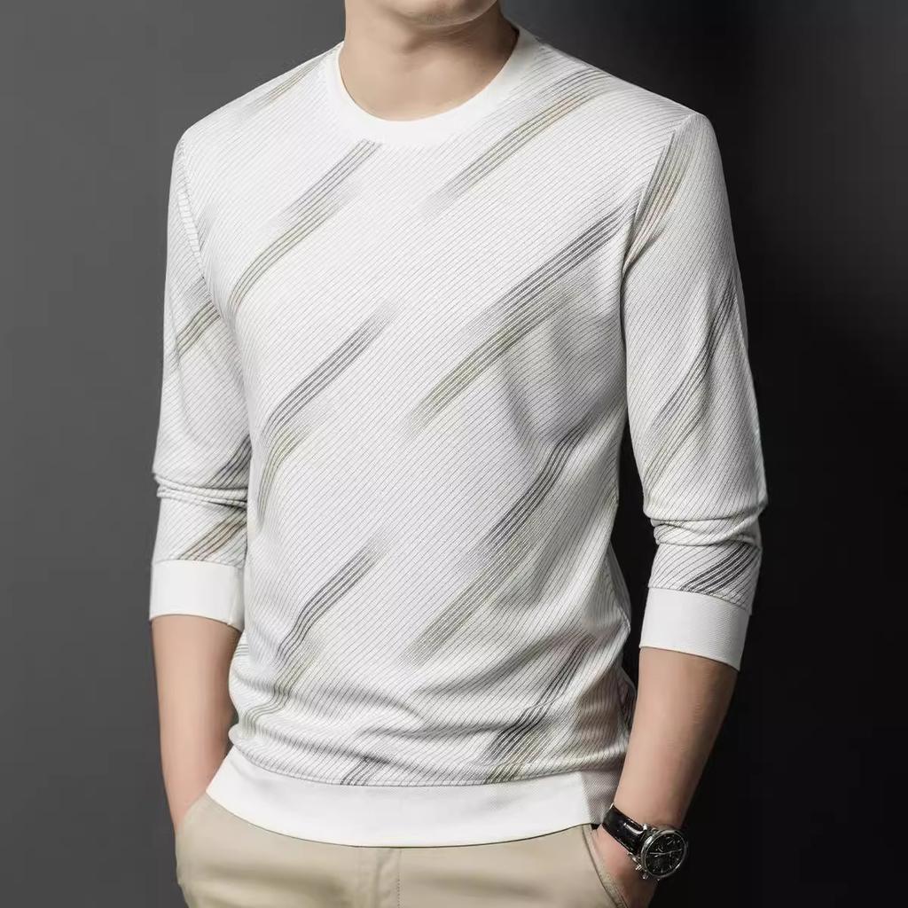 Sweater Men's Spring and Autumn High-end Trend Brand Men's Long Sleeve T-Shirt Crew Neck Pullover Bottom Shirt
