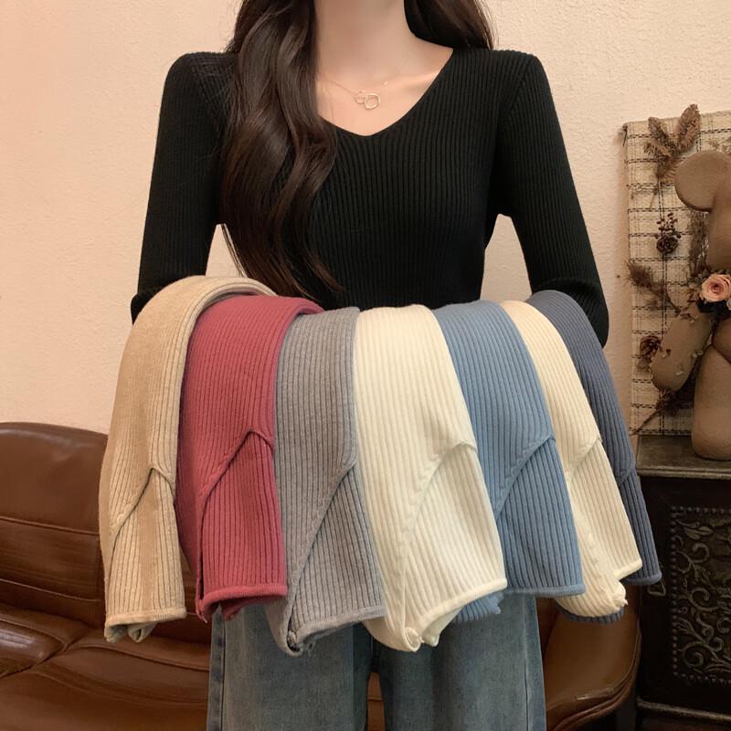 

Yuzhaolin Women s V-Neck Knit Long Sleeve Base Layer Top One Size