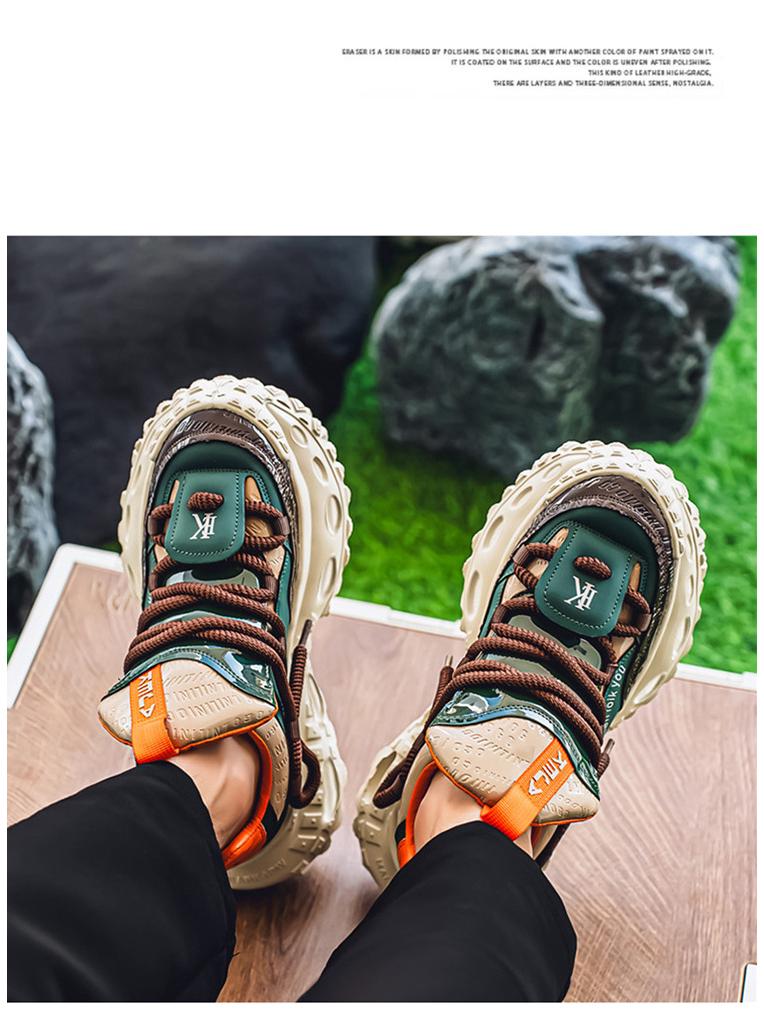 Men's Spring Low-Top Thick-Soled Height-Boost Dad Shoes Trendy Leather Casual Sneakers