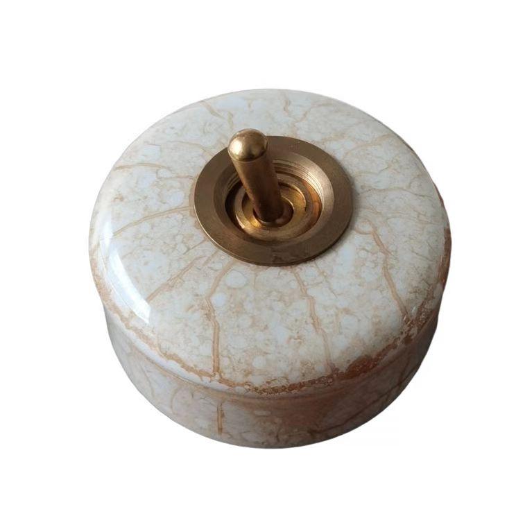 Interrupteur à Bascule LED Métal Vintage Rétro Créatif Noir Blanc Or Simple Décorer Rond Céramique Porcelaine 1 Touche Lumière
