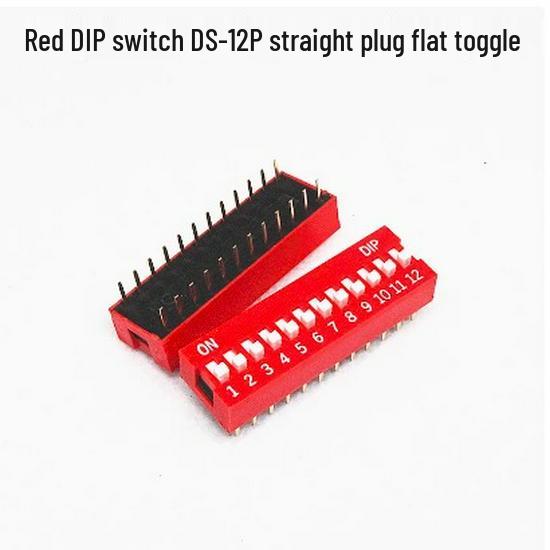 Red DIP Switch, 2.54mm, 1-12 Positions, Through-hole, Flat Actuator