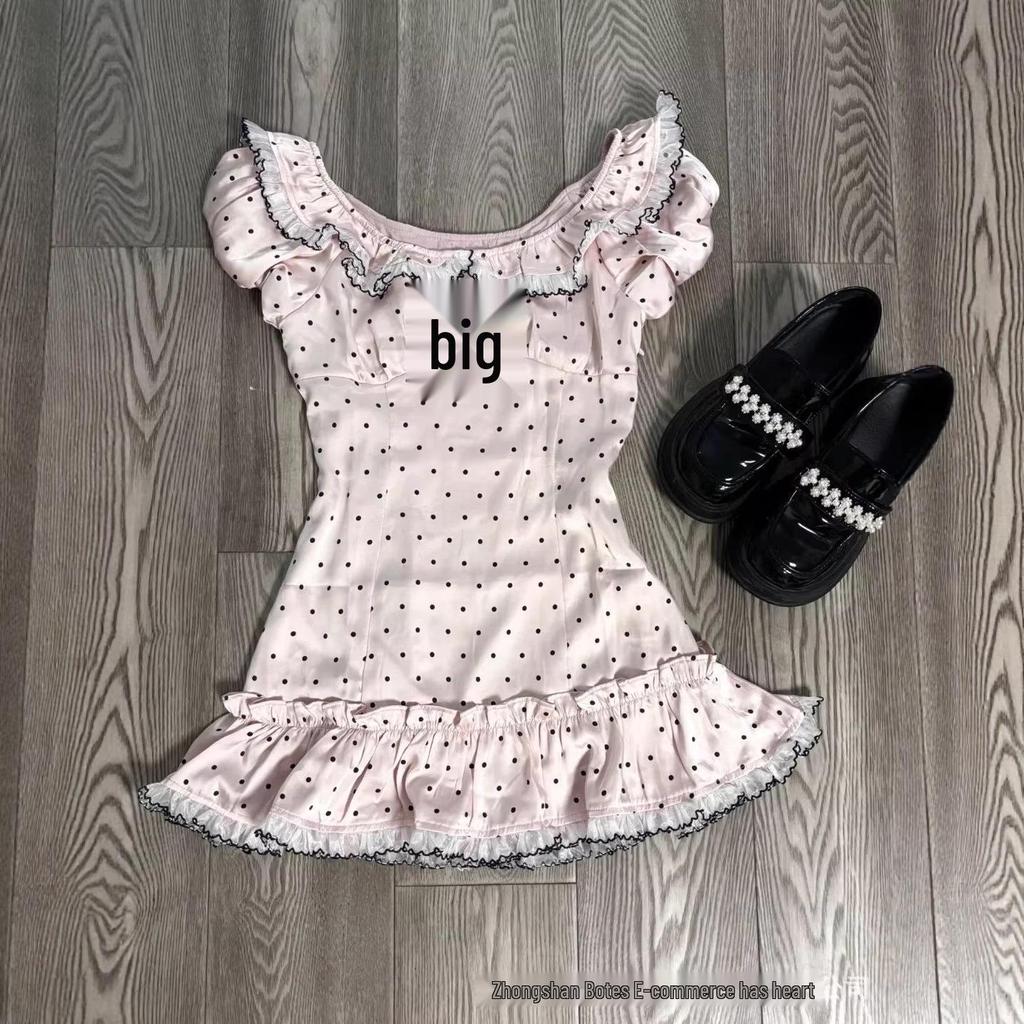 Y2K Sweet Polka Dot Slimming French Bow Short Sleeve T-shirt